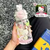 Taza de Agua de Plástico Nueva y Elegante para Niñas, Portátil de Verano con Doble Tapa, Taza Linda para Estudiantes con Popote, Venta al por Mayor