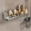 Suporte de Rack de Armazenamento com Haste Ajustável para Chuveiro de Banheiro, Bandeja Suporte de Chuveiro Sem Furo, Rack de Armazenamento para Sabonete Líquido