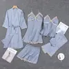 Lingerie Sexy Popular Europeia e Americana Rendas Suspensórios Renda Shorts Calças Cardigã Roupão Cinco Peças Roupas de Casa
