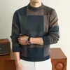Novo suéter de tricô masculino para outono e inverno, pulôver com gola redonda, camisa básica casual, top de moda masculino jacquard