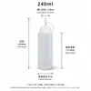 Botellas exprimibles con escala multi-especificación en stock para almacenamiento de ensalada, kétchup y mermelada
