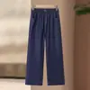 Moda de Otoño 2026 para Madres: Pantalones de Pierna Ancha de Mezclilla de Seda Helada para Mujer, Pantalones Rectos Sueltos Casuales para Personas de Mediana Edad y Mayores, Primavera/Verano, 50 Años