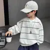 Q140 Moletom com Capuz Falso Duas Peças para Meninos, Primavera e Outono, Estilo Coreano para Meninos Pequenos, Pulôver de Manga Longa, Roupas Infantis Novas