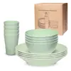 Amazon Patrón de Piedra Plástico PP Hogar Tazones para Comer Platos Vasos para 4 Personas Platos de Exterior Tazones de Sopa Vajilla Set Transfronterizo