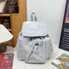 Mochila Casual de Gran Capacidad para Mujer Ligera Color Sólido Simple Cierre de Cordón Bolso de Cordón Estilo Coreano Ins Nylon Mochila Escolar para Estudiante