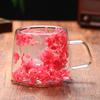 Cross-border Nova Internet Celebridade Pétala areia movediça Copo Alto Valor de Cor Flor Seca Flor Real Camada Dupla Criativo Alto Borosilicato Café Vidro