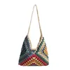 Bolso Tejido Retro Transfronterizo para Mujer de Gran Capacidad Casual Estilo Étnico Hueco de un Solo Hombro Bolso de Playa Vacaciones de Playa