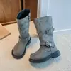 Botas Altas de Moda Estilo Coreano para Niñas 2026 Otoño/Invierno Nuevas Elegantes Botas de Piel con Hebilla y Cremallera Lateral Versátiles
