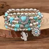 Nuevo juego de pulseras de cuentas turquesas transfronterizas europeas y americanas, juego de pulseras de cordón elástico de moda, cadena hecha a mano de estilo bohemio