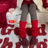 Leggings Gruesos Forrados de Polar para Niñas para Otoño e Invierno, Calcetines Holgados de Bebé con Paneles, Medias Rojas Brillantes de Año Nuevo para Niños
