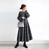 Vestido de punto cruzado Japón y Corea del Sur Otoño Nuevo Cuadros Patchwork Holgado Adelgazante Falso Dos Piezas Longitud Media Falda Línea A