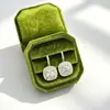 Pendientes Cuadrados de Princesa Geométricos Verdes con Microincrustaciones de Circonita Estilo Europeo y Americano, Pendientes de Botón Versátiles de Alta Gama para Mujer con Pasador de Plata 925
