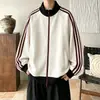 Cardigan suéter casual de waffle listrado estilo americano juvenil tendência para outono