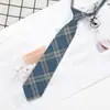 Corbata Retro a Cuadros Marrón sin Nudo Estilo Perezoso JK para Mujer, Accesorios de Pareja Estilo Universitario, Decoración para Camisa de Hombre DK