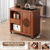 Mesa de Chá Móvel, Pequeno Gabinete Lateral de Mesa de Chá, Armário de Chá Doméstico para Sala de Estar, Mesa de Chá de Madeira Maciça, Com Aquecimento de Água Integrado e Preparo de Chá, Carrinho de Chá com Rodas