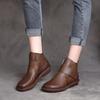 Botas Curtas de Cano Alto Femininas Estilo Étnico Retro de Couro com Velcro, Sola Macia, Novidade Outono 2026