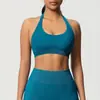 Ropa de Yoga de Punto Sin Costuras de Color Sólido, Cuello Halter, Espalda Bonita, Sujetador Deportivo a Prueba de Impactos, Fruncido, Transpirable, Top Ajustado, Ropa de Fitness