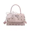 Bolsa feminina de nicho estilo coreano com laço, novo modelo 2026, bolsa de ombro única e transversal, bolsa de mão de alta qualidade com poás, bolsa quadrada pequena