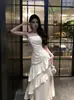 Vestido de tirantes francés de alta gama, largo, con volantes, nicho, lujo ligero, ajustado, para ceremonia de adulto, cola de pez, vestido de cumpleaños