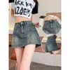 Mini saia jeans de verão plus size para mulheres 2026, saia-calça fina de cintura alta em A para efeito emagrecedor, hot pants para garotas estilosas