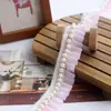 Renda com Lantejoulas Plissada de Chiffon Multicor Estilo Chanel com 2,5cm de Largura Roupas Lolita Roupas de Boneca Materiais de Decoração DIY
