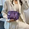 Bolsa pequena quadrada de corrente no ombro estilo ocidental feminina 2024 primavera e verão nova moda bolsa de lantejoulas tendência personalizada bolsa transversal moda
