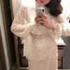 Camisa de encaje de malla de hadas transfronteriza para mujer, nueva camisa de estilo coreano, estilo occidental, con cuello medio alto y base interior, moderna