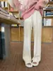 Pantalones de Pierna Ancha Adelgazantes de Cintura Alta para Mujer Otoño Invierno Sueltos de Longitud al Suelo Casuales Pantalones de Punto de Lana Blancos de Pierna Recta