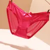 Roupa Íntima Sexy Transparente Feminina Renda Sedosa Cor Lisa Sem Costura Ultrafina Confortável Tentação Calcinhas Femininas com Laço Verão