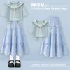 Conjunto de Falda con Bloques de Color de Moda 2026 para Niños Mayores, Conjunto de Dos Piezas con Falda Larga de Lazo Estilo Academia de Moda con Jersey de Cuello Azul Marino