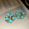 Pendientes de Flor con Tachuelas de Diamante de Aguja Plateada, Estilo Vintage Retro, Pendientes de Lujo Ligero de Gama Alta para Mujer