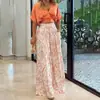 Roupas Femininas Europeias e Americanas Verão 2026 Amazon Solto Manga Morcego Nova Camisa Estampada Calças de Pernas Largas Conjunto Casual