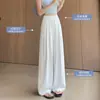 Pantalones de traje blancos de seda de hielo para mujer, estilo fino de verano, nuevo modelo 2026, pantalones casuales fluidos de pierna recta estrecha con cintura elástica y pierna ancha