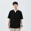 Camiseta Masculina de Verão Estilo Retrô Falsa Duas Peças com Decote V Pequeno e Manga Curta, Top Masculino Tendência com Padrão Simples de Textura de Bambu