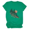 Amazon Wish sitio independiente moda casual versátil mujer árbol, sol, ladera de montaña cuello redondo manga corta camiseta