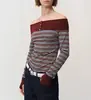 Top Camiseta Patchwork Listrado Vintage Ombro a Ombro para Mulheres, Design de Primavera, Caimento Justo, Valoriza a Silhueta