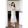 Estilo Novo de Verão, Popular Este Ano, Simples, Elegante e de Alta Qualidade, Vestido Branco Francês com Renda e Decote em V