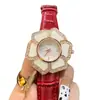 Wechat Business Dropshipping Comercio Exterior Transfronterizo Reloj de Cuarzo con Forma de Flor Pequeña y Incrustaciones de Diamante Correa de Cuero Genuino para Mujer Reloj de Tarjeta Daishi