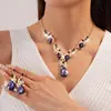 Conjunto de Brincos e Colar Pingente Gota d'Água Irregular Cravejado de Diamantes Acessível Luxo High-End Corrente Clavícula Colar Retro Elegante para Mulheres