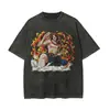 Camiseta Retro Lavada Estampada de Una Pieza de Talla Europea Transfronteriza para