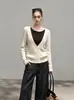 Nuevo look de moda coreana de otoño dos piezas en color block cuello de punto texturizado top para mujer