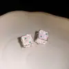 Estrella de Hielo Rota~Aguja Plateada con Cáscara de Diamante Brillante Pendientes Cuadrados Estilo Coreano Diseño de Nicho Pendientes de Alta Gama para Mujer