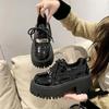 Sapatos Loafer Mary Jane versáteis femininos de couro 2024 primavera nova moda plataforma salto grosso cadarço sapatos brilhantes