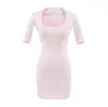 Vestido Bodycon Curto Sexy Cor Sólida Manga Média Gola Quadrada Estilo Puro Desejo Verão 2026 Novo Slim Fit
