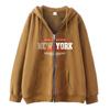 Moletom com Zíper e Estampa de Letras Vermelhas Design Minimalista Moderno Jaqueta Cardigan de Moletom Casual Solta