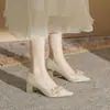 Sapatos de casamento Jinqi CH60-41 de salto grosso bico fino em cetim para mulheres 2024 novos sapatos de camada única primavera e outono sapatos de noiva saltos altos para mulheres