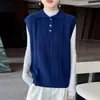 Colete de suéter gola polo estilo coreano 100% lã pura, colete de tricô, top sem mangas para sobrepor para mulheres