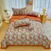 Conjunto de Quatro Peças de Colcha de Verão A-Grade em Algodão e Linho Lavado, Colcha de Verão Estilo Pastoral para Refrescar, Colcha para Ar Condicionado Lavável à Máquina, Colcha de Verão Individual para Dormitório