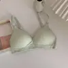 Ropa interior de rayas verticales estilo japonés para mujer sin aros Sujetador de estudiante Delgado para chica de pecho pequeño Push-up Sujetador cómodo