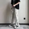 Calça Casual de Veludo Cotelê da Moda para Homens com Estampa de Letras, Estilo Fino para Primavera e Outono, Calça Reta Solta Retrô